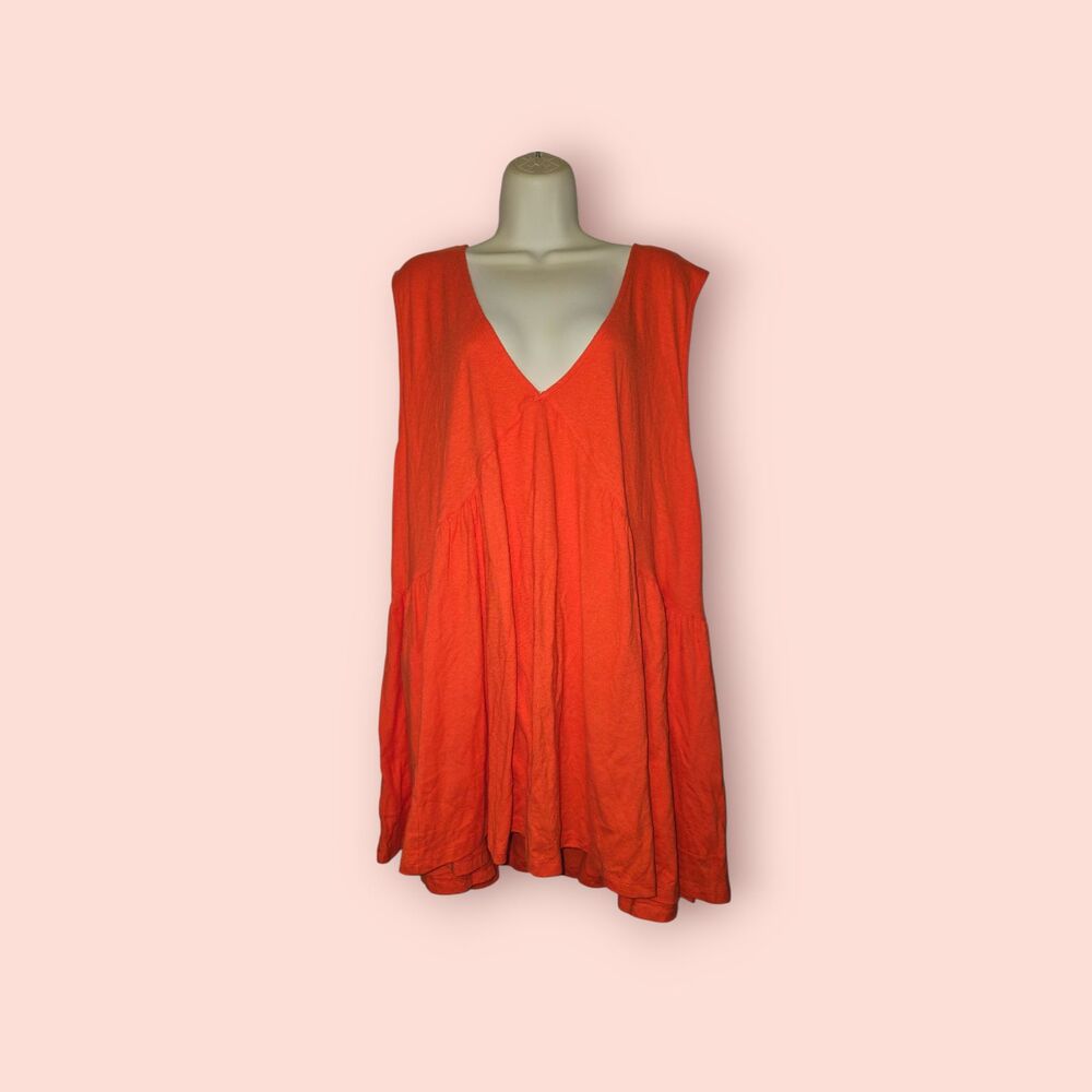 Free People Beach On My Mind Mini Dress Large Boho Summer Flowy Mandarin Red
